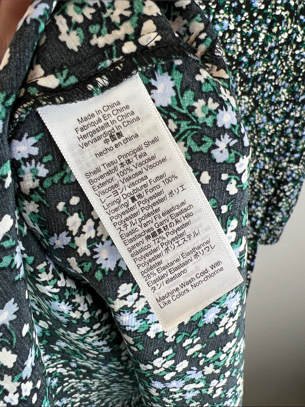 Madewell Black Midi Dress with Blue, Green & White Floral Print Smocked 6 - Picture 6 of 6